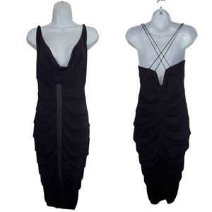 NICOLE MILLER COLLECTION Black Ruched Cocktail Dress Slinky Sz 8 LBD